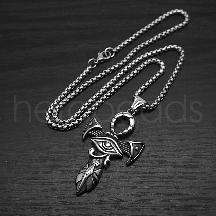 Egyptian Eye of Horus Ankh Cross 304 Stainless Steel Pendant Box Chain Necklaces for Men FS-WG917EC-01-1