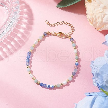 Natural Blue Agate Beaded Bracelets BJEW-JB11763-02-1