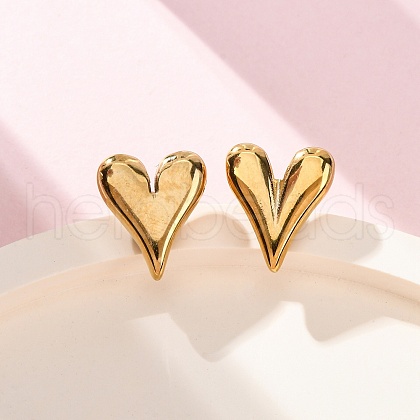 Ion Plating(IP) 304 Stainless Steel Heart Stud Earrings for Women X-EJEW-F300-09G-1