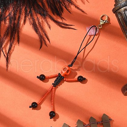 Halloween Theme Skeleton Glass Seed & Natural Black Onyx & Synthetic Turquoise Beaded Pendant Decorations HJEW-MZ00284-05-1