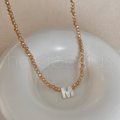 Natural Shell Initial Pendant Glass Beaded Pendant Necklaces FS-WG76541-13-1