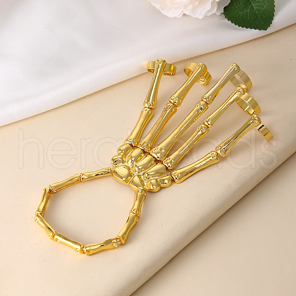 Punk Style Alloy Skeleton Hand Ring Bracelets with Finger Nails Tip Claw WG3AE99-02-1