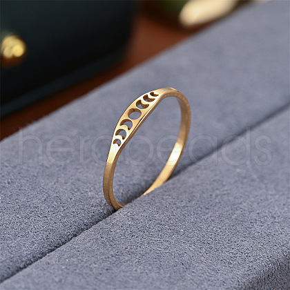 Hollow Moon Phase 304 Stainless Steel Finger Rings FS-WG454BE-06-1