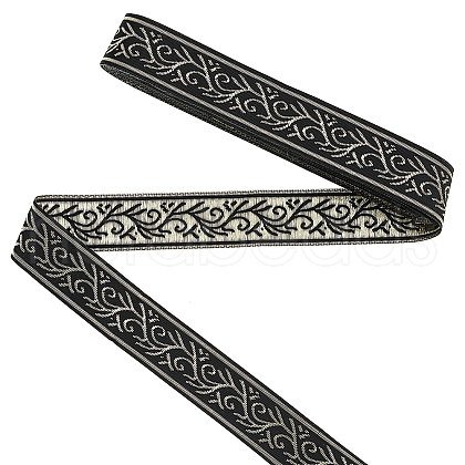 10 Yards Ethnic Style Polyester Jacquard Flower Ribbon OCOR-WH0090-041-1