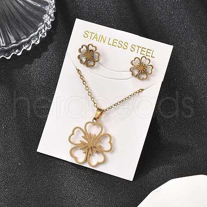 Flower 201 Stainless Steel Pendant Necklaces & Stud Earrings Sets for Women SJEW-Q025-04G-1
