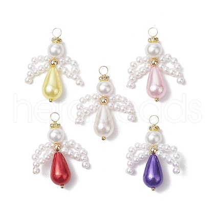 5Pcs Glass Pearl Pendants PALLOY-JF03082-1