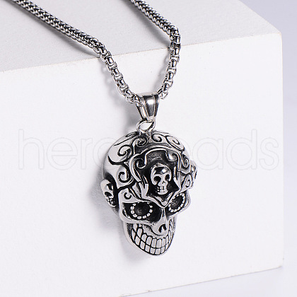 Skull Punk Style Stainless Steel Fashion Pendant Necklaces for Men BV4987-1-1