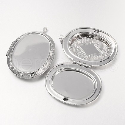 Carved Oval Brass Locket Big Pendants KK-D492-P-1