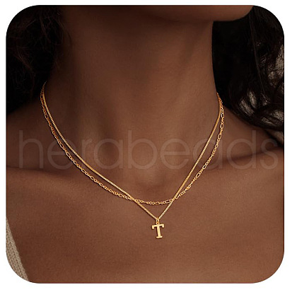 Alloy Initial Pendant Double Layer Necklaces for Women Men WG365C5-20-1