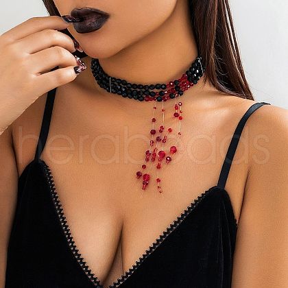 Halloween Acrylic & Plastic Pearl & Glass Gothic Layered Choker Necklaces for Women WGBE0F0-06-1