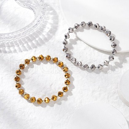 Electroplate Transparent Glass Beads with Electroplate Non-magnetic Synthetic Hematite Beads and Korean Elastic Crystal Thread Bracelets BJEW-JB11705-1