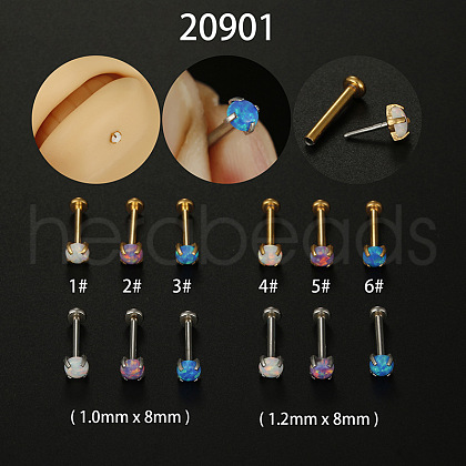 Stainless Steel & Synthetic Opal Threadless Labrets WG3C897-05-1