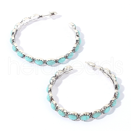 Synthetic Turquoise C-Shaped Hoop Earrings PW23030682664-1