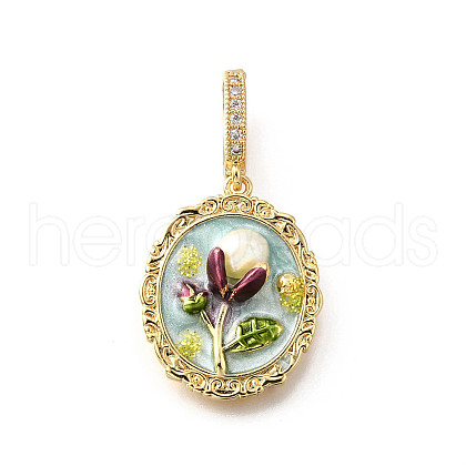 Brass Micro Pave Cubic Zirconia & Enamel Pendants KK-R222-13G-02-1