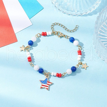 Independence Day Natural Dyed Yellow Jade Gemstone Round Beads & Glass Seed Beads Bracelets BJEW-MZ00180-01-1