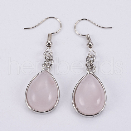 Natural Rose Quartz Dangle Earrings EJEW-F133-02G-1