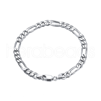 Rhodium Plated 925 Sterling Silver Figaro Chain Bracelets BJEW-I314-005A-P-1