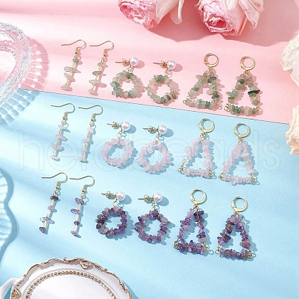 9 Pairs 9 Styles Natural Mixed Stone Earring Sets EJEW-JE06343-1