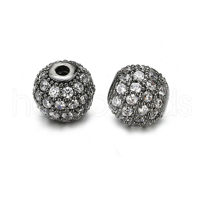 Round Brass Micro Pave Cubic Zirconia Beads ZIRC-N016-01B-8mm-1
