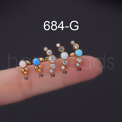 316 Surgical Stainless Steel & Synthetic Opal Flat Round Internally Threaded Labrets WGDA6C5-06-1