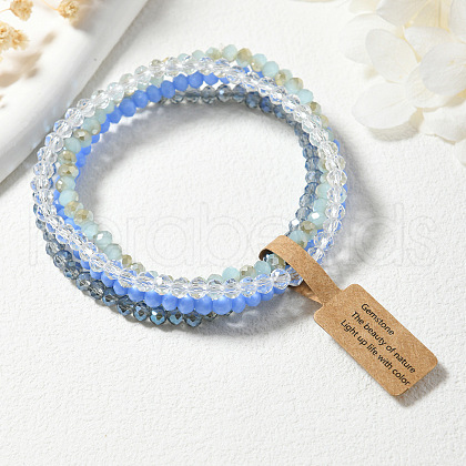 4Pcs Faceted Electroplated Glass Round Beaded Stretch Bracelet Set for Women WGB8DC2-06-1
