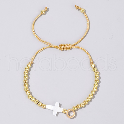 Brass Round Bead Braided Bead Bracelets VB3830-15-1