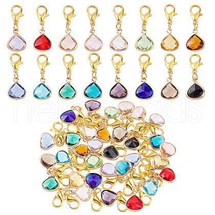 30Pcs 15 Colors Triangle Brass Glass Pendant Decorations HJEW-GA00007-1