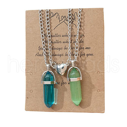 2Pcs Glass Double Faceted Pointed Bullet Pendant Couple Necklaces with Heart Magnetic Clasps FS-WG058EE-02-1