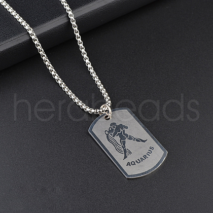 Rectangle with Constellation Alloy Pendant 316L Surgical Stainless Steel Chain Necklaces WG3A89F-10-1