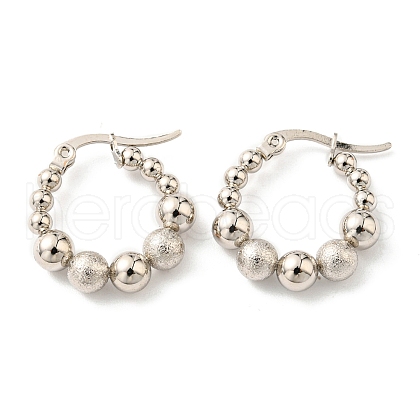 304 Stainless Steel Beaded Hoop Earrings for Women EJEW-F319-03P-1