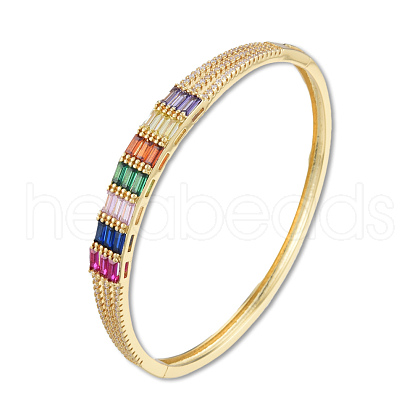Colorful Cubic Zirconia Rectangle Hinged Bangle BJEW-N014-007-1