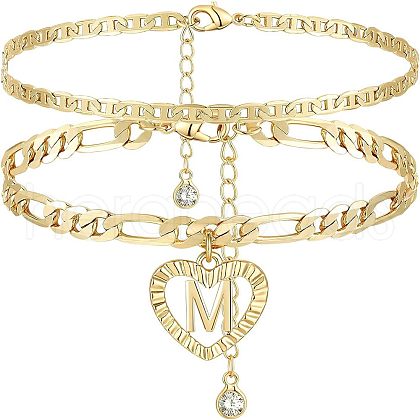 2Pcs Heart 201 Stainless Steel with Rhinestone Anklets FS-WG32213-13-1