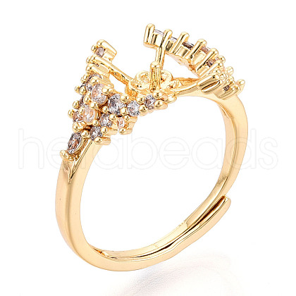 Brass Micro Pave Cubic Zirconia Adjustable Ring Settings KK-T076-09G-1