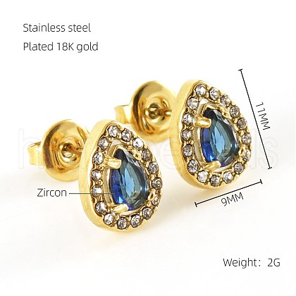 304 Stainless Steel Cubic Zirconia Stud Earrings FS-WGD0B7C-24-1