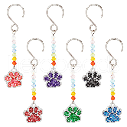 12Pcs 6 Colors Alloy Enamel Dog Paw Print Pendant Decorations HJEW-AB00266-1