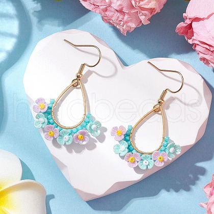 Resin & Glass Seed Beads Teardrop Dangle Earrings EJEW-MZ00401-02-1