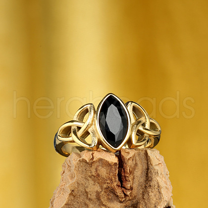 Horse Eye & Knot 304 Stainless Steel with Cubic Zirconia Finger Rings FS-WG8EA45-08-1