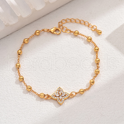 Fashionable Brass Pave Clear Cubic Zirconia Four-leaf Clover Zirconia Link Bracelets for Women QT0257-1