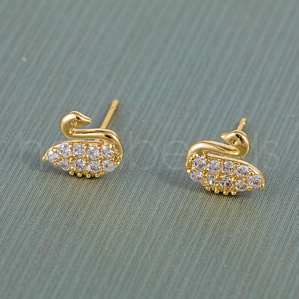 Elegant Brass Pave Clear Cubic Zirconia Stud Earrings CM9678-1