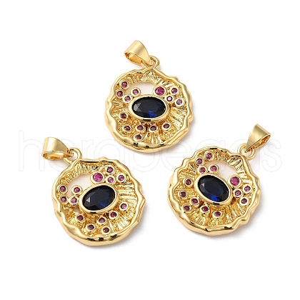 Rack Plating Brass Pave Cubic Zirconia Pendants KK-O142-27G-1