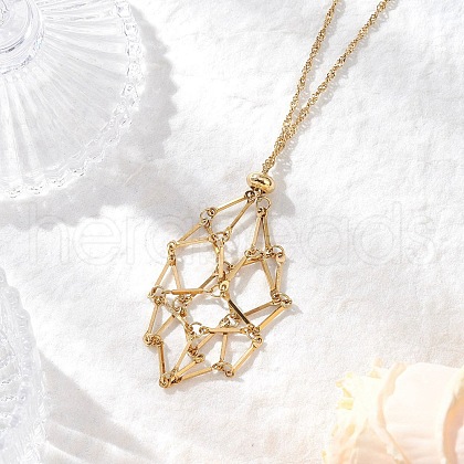 304 Stainless Steel Empty Macrame Pouch Pendant Singapore Chain Necklace Making NJEW-JN05283-03-1