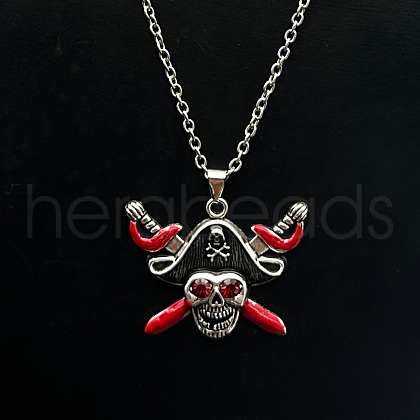 Alloy Pirate Skull Pendant Necklaces for Men TE5380-1