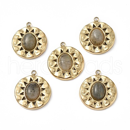 PVD Vacuum Plating 201 Stainless Steel Natural Labradorite Pendants STAS-C064-VC877-1