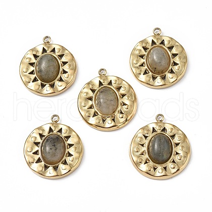 Vacuum Plating 201 Stainless Steel Natural Labradorite Pendants STAS-C064-VC877-1