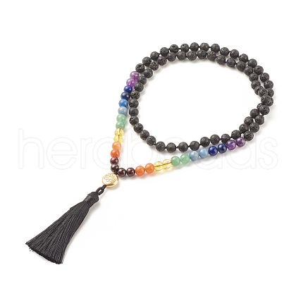 7 Chakra Buddhist Necklace NJEW-JN03895-03-1