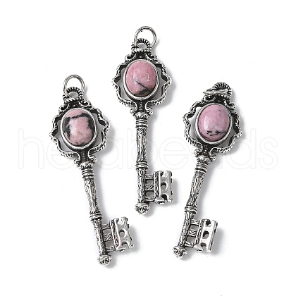 Key Brass Natural Rhodonite Big Pendants KK-D361-01AS-27-1