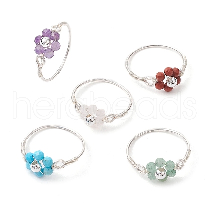 Flower Natural Gemstone Ring RJEW-JR00711-02-1