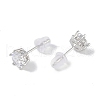 Rhodium Plated 999 Fine Silver Cubic Zirconia Stud Earrings for Women EJEW-S215-20P-3