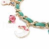Christmas Candy Cane & Reindeer & Moon Alloy Charm Bracelet with Glass Beads BJEW-TA00090-01-4