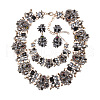 Flower Alloy with Rhinestone Chain Necklace & Bracelet & Stud Dangle Earring FS-WGC4D9E-04-1